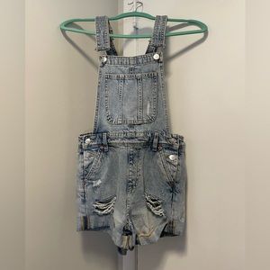H&M distressed denim overalls